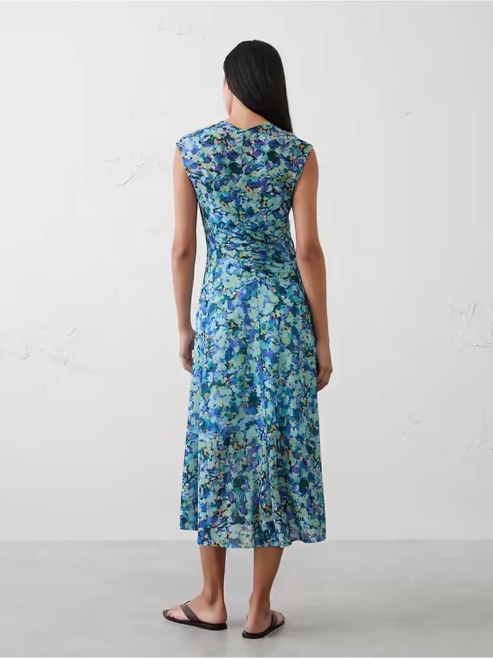 Banana Republic Women’s Blue Floral Ruched Mesh Shirred Midi Dress! Large! EUC! - Picture 2 of 8